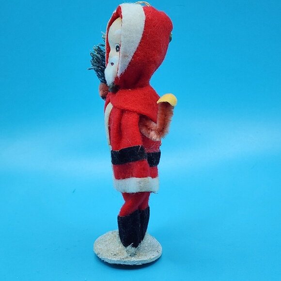 1950s Santa Claus Ornament Japan Red Felt Delta Novelty Bottle Brush Tree - Picture 7 of 10
